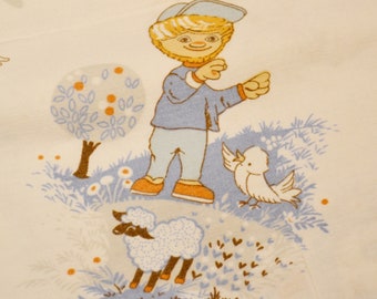 Schöne Vintage Bettwäsche Sandmännchen Weiß  /Bunt Sandmann 70er Jahre Mid Century Retro Second Hand Vintage fabric bedding sewing Material