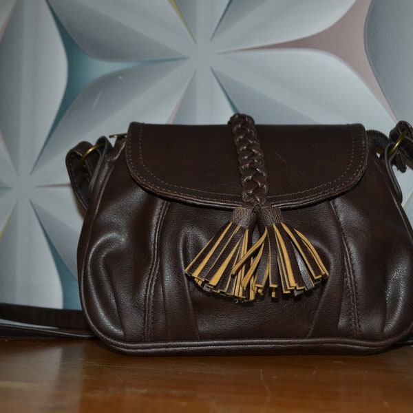 Vintage Handtasche Braun mit Fransen Bommeln bag retro klein