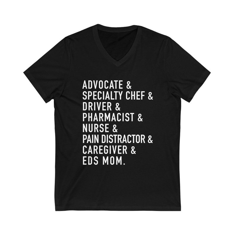 EDS Mom V-Neck Unisex Shirt | Ehlers-Danlos Syndrome Mom Shirt | Medical Mom | Chronic Illness Apparel | Grace & Brace Black