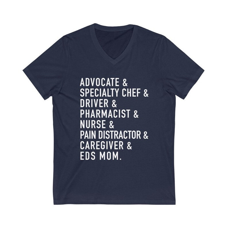 EDS Mom V-Neck Unisex Shirt | Ehlers-Danlos Syndrome Mom Shirt | Medical Mom | Chronic Illness Apparel | Grace & Brace Navy
