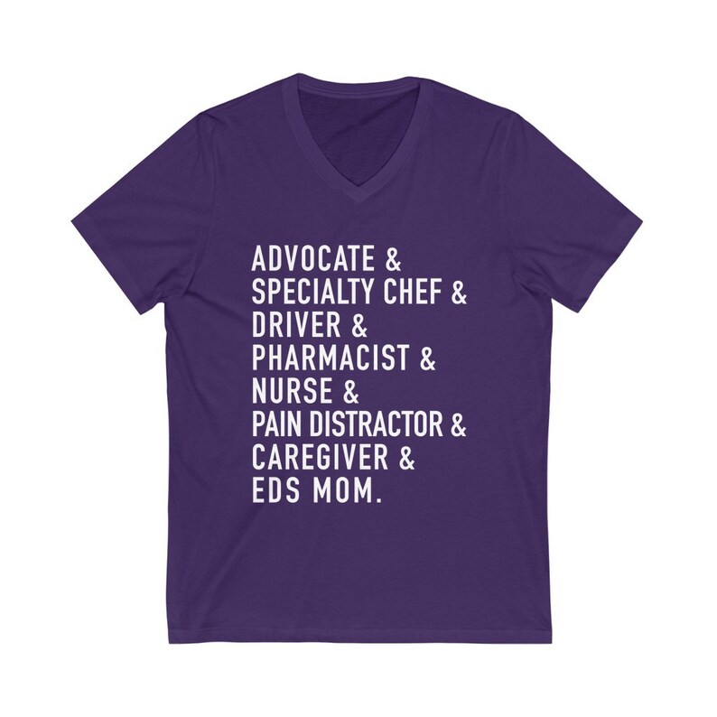 EDS Mom V-Neck Unisex Shirt | Ehlers-Danlos Syndrome Mom Shirt | Medical Mom | Chronic Illness Apparel | Grace & Brace Team Purple