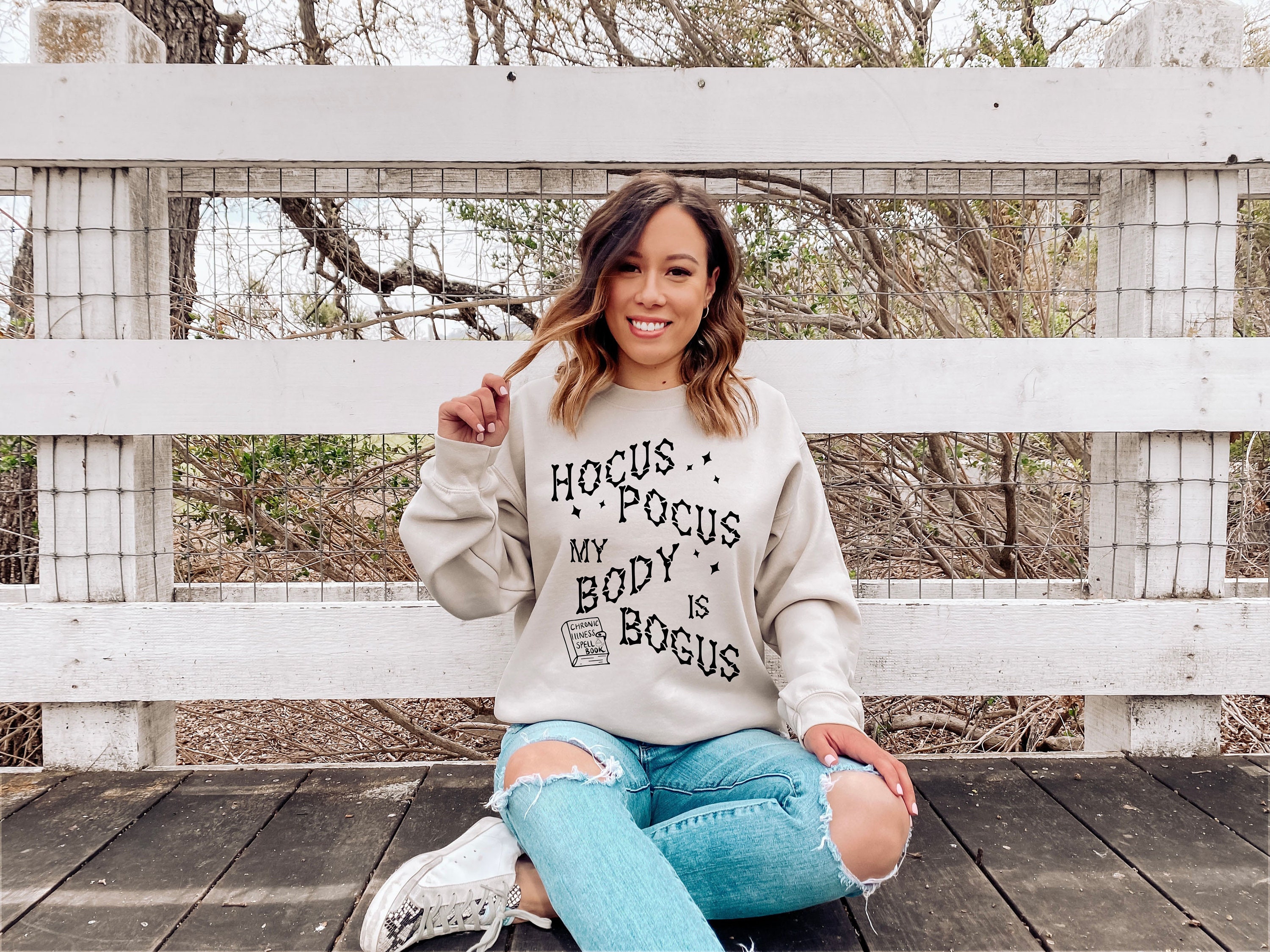 FALL Hocus Pocus My Body Is Bogus Unisex Sweatshirt | Halloween Spoonie/Chronic Illness Sweatshirt | Chronic Illness Apparel | Grace & Brace