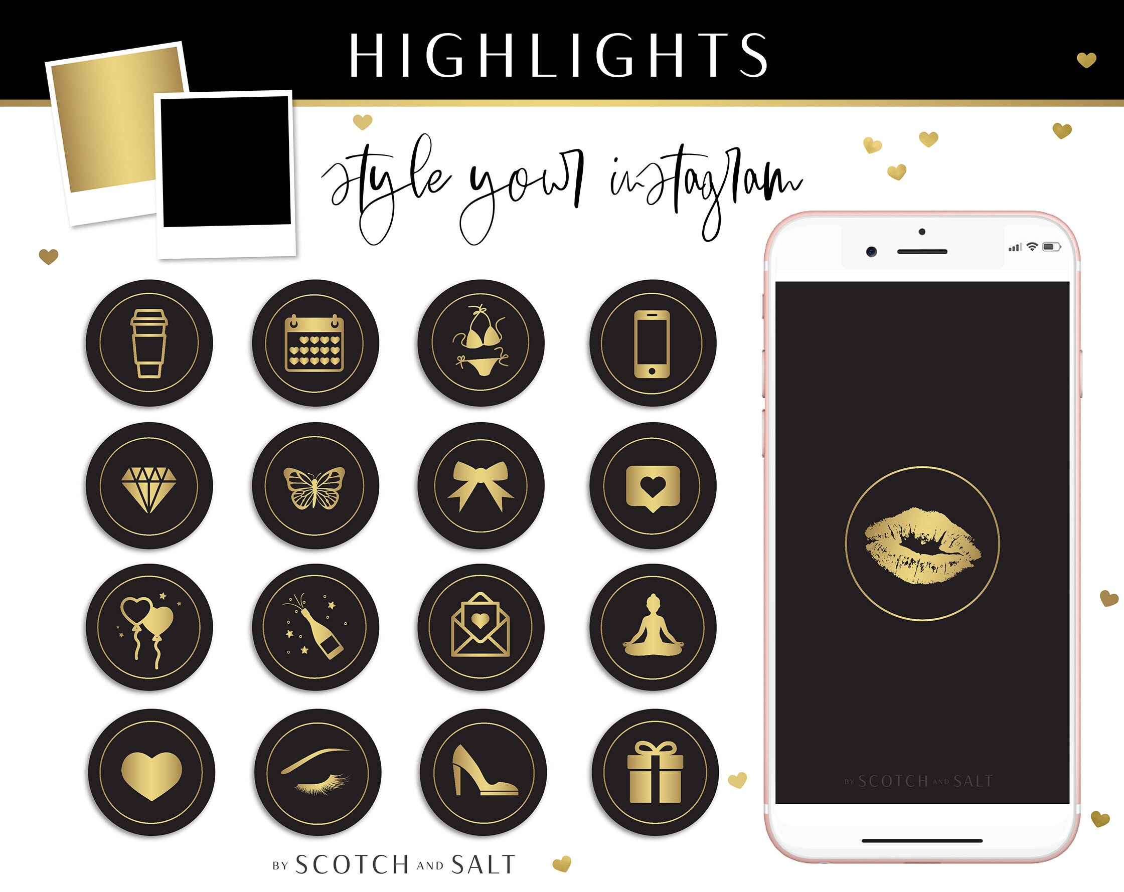 Instagram Story Highlight Icons Black And Gold Glam Instagram Etsy
