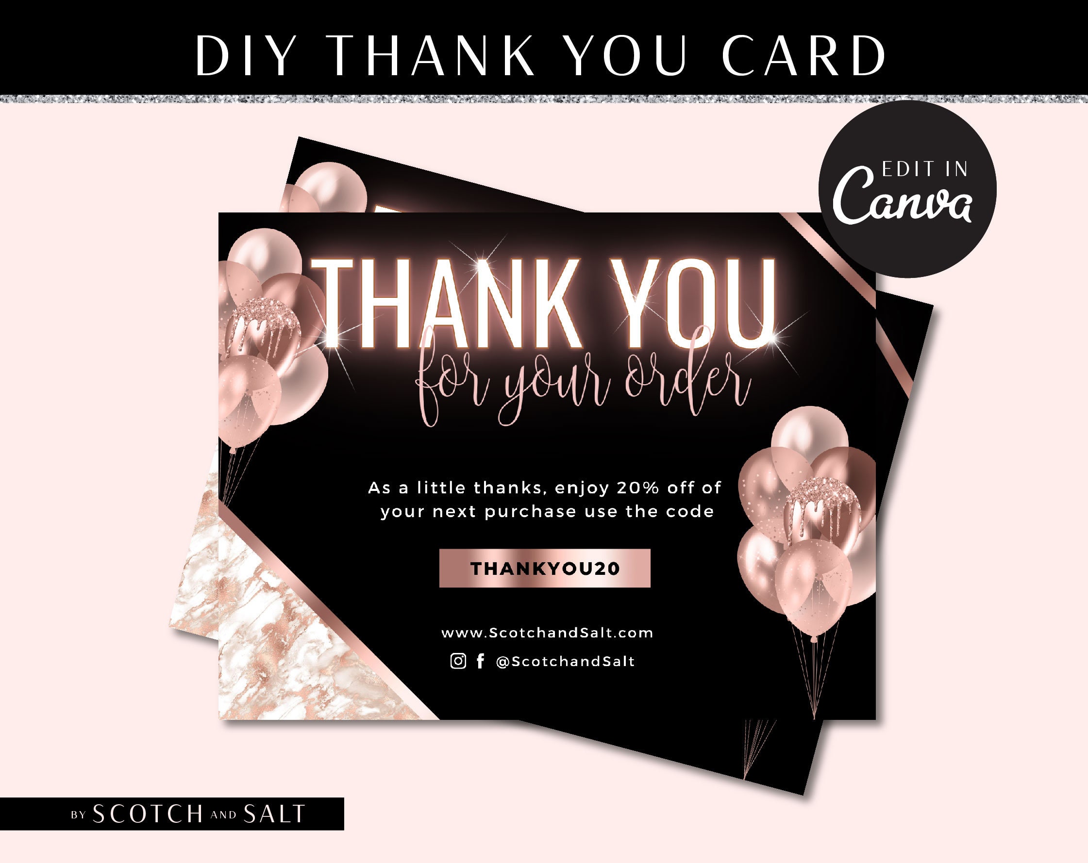 Diy Thank You Card Template Canva Etsy Printable Packaging Inserts Hologram Editable Postcard Business Thank You Card Template Art Collectibles Drawing Illustration Vadel Com