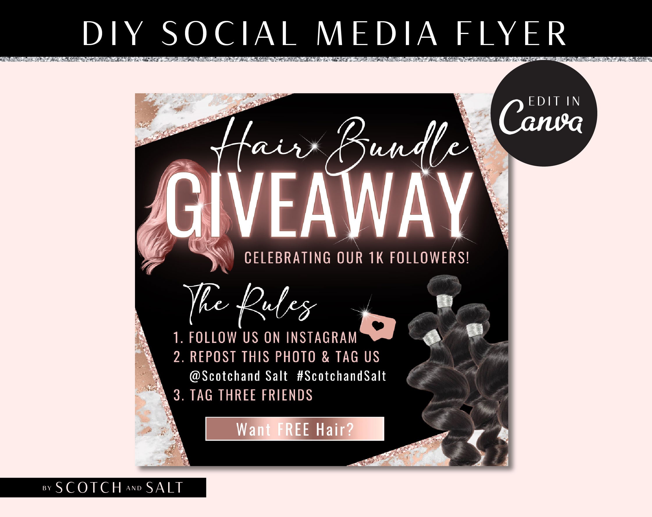 GIVEAWAY Flyer Template, DIY Social media Flyer, social media post,  instagram flyer design, beauty hair lash Grand Opening Boutique Flyer With Boutique Flyer Template Free