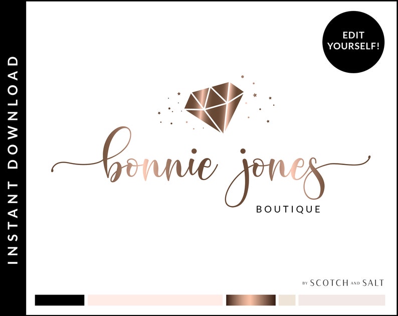 Rose Gold Jewelry Logo Design Diamond Boutique Logos Etsy