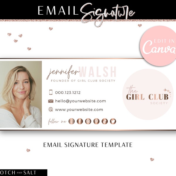 Email Signature Template for Canva, Professional Real Estate Picture Signature, Rose Gold Gmail Design, Minimalist Logo Blog Email Signature