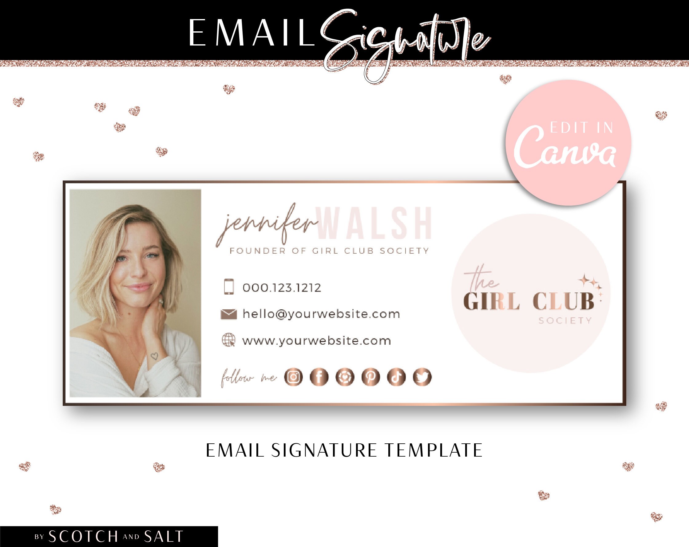 Email Signature Template for Canva, Professional Real Estate Picture Signature, Rose Gold Gmail Design, Minimalist Logo Blog Email Signature