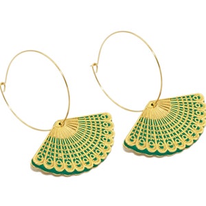 Creole earrings with medal colorful fan gold with fine gold