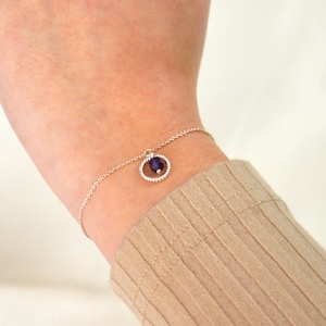 Women's bracelet in silver 925, Minimalist bracelet, Delicate bracelet with amethyst stone, fine chain bracelet, gift for her