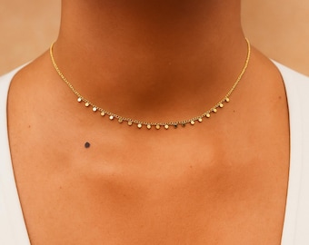 Dainty Gold-Plated Necklace with Small Disc Charms – Minimalist Handmade Jewelry for Women
