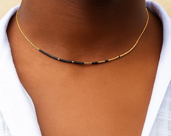 Minimalist Gold Necklace – Fine Chain Miyuki Beads, Dainty Handmade Choker, Gift for Her