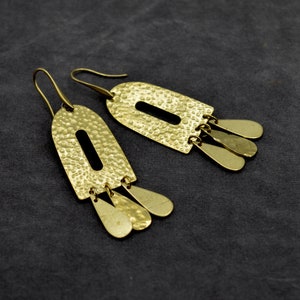 Hammered Geometric Brass Earrings