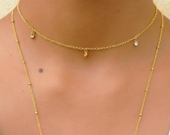 Vergulde choker ketting met zirkonia bedels, ketting, cadeau voor haar