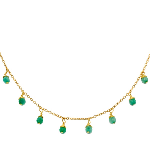 Collier de demoiselle d'honneur- Collier breloque doré à l 'or fin décoré de Perles facettes semi-précieuse de jade