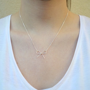 Minimalist necklace woman in solid silver 925, chain very fine delicate pendant large knot, gift for woman, mademoiselle d&#39;honneur