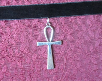 Kemetic Egyptian Boho Goth Ankh Black Velvet Choker