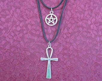 Kemetic Pentacle charm, Ankh Two Strand Pendant