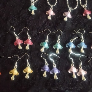 Painted colorful Kawaii Boho Goth Psychedelic Mushroom Earrings