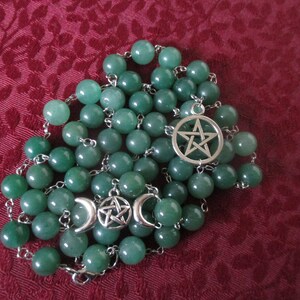 Triple Moon goddess Hecate Pentacle/pentagram Pagan Aventurine Rosary