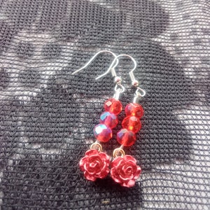 Witchy Gothic Lolita Rose Electroplate Red Glass Beads Earrings