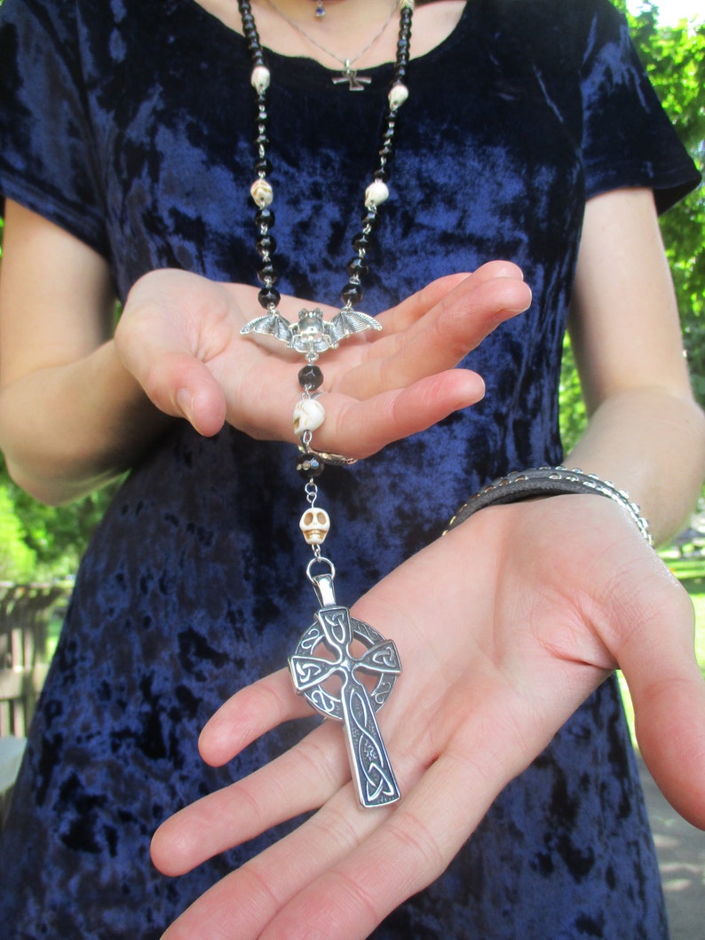 Kawaii Goth, Vampire Bat, Celtic Cross Rosary Cosplay Jewelry 