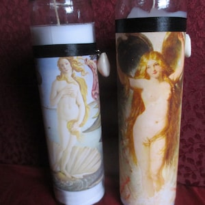 Birth of Venus, Aphrodite art reprint votive Candle Set, unscented