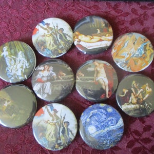 Art History pins, Starry Night, Judith Slaying Holofernes & More  Buttons 1.46&#39;&#39;