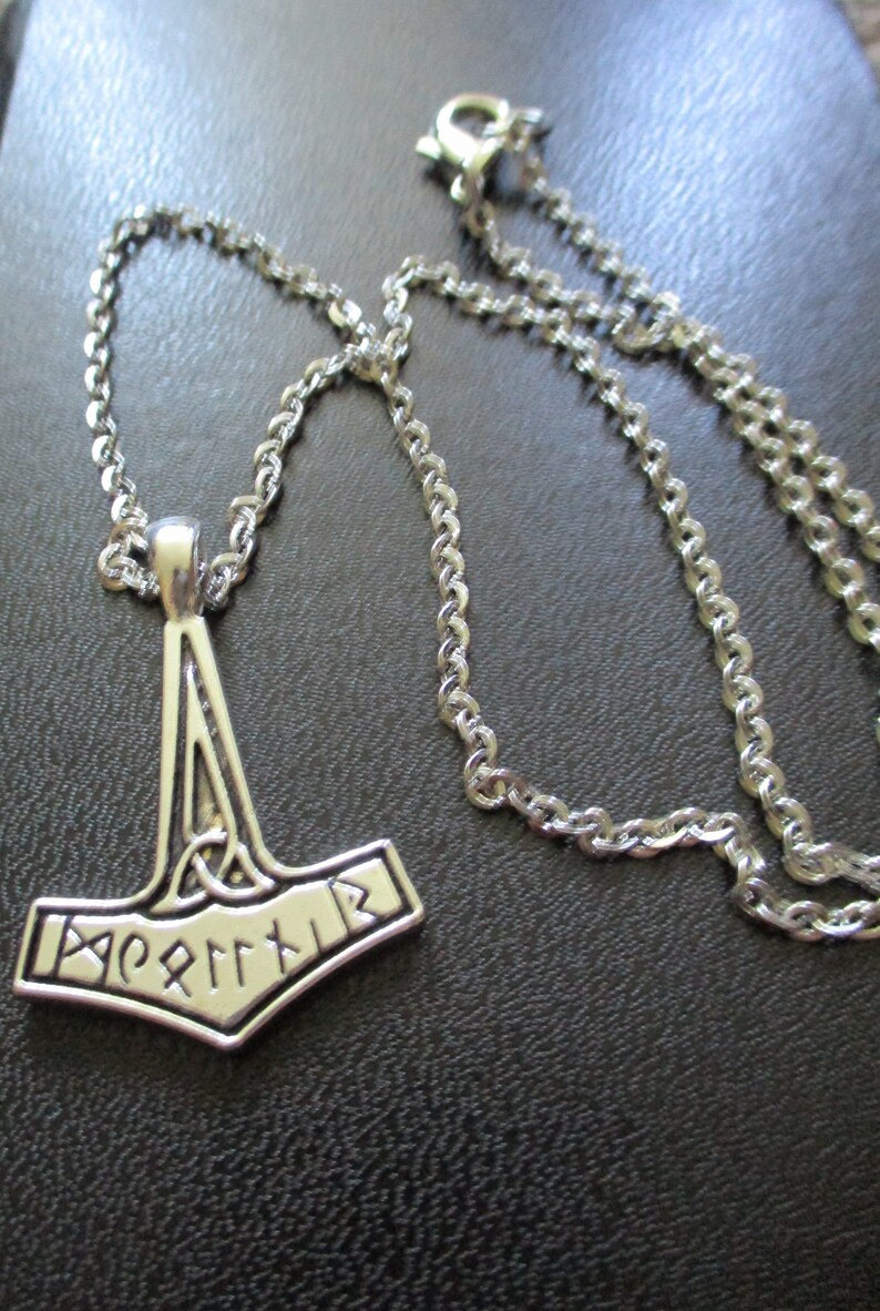 Silver Chain Runes Nordic Mjolnir Thor's Hammer Runes Pendant, Chain - Etsy