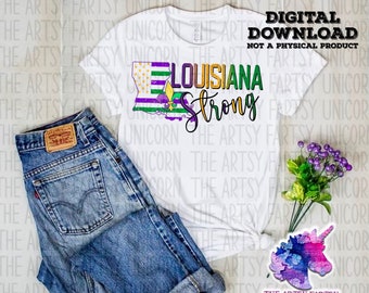 DIGITAL FILE: Louisiana Strong Watercolor Purple Gold Green Flag PNG Sublimation Design -