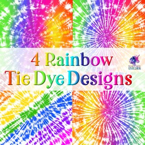 DIGITAL FILE: Rainbow Tie Dye Digital Paper Bundle - 4 Designs  - Sublimation Design  -  - Commercial Use