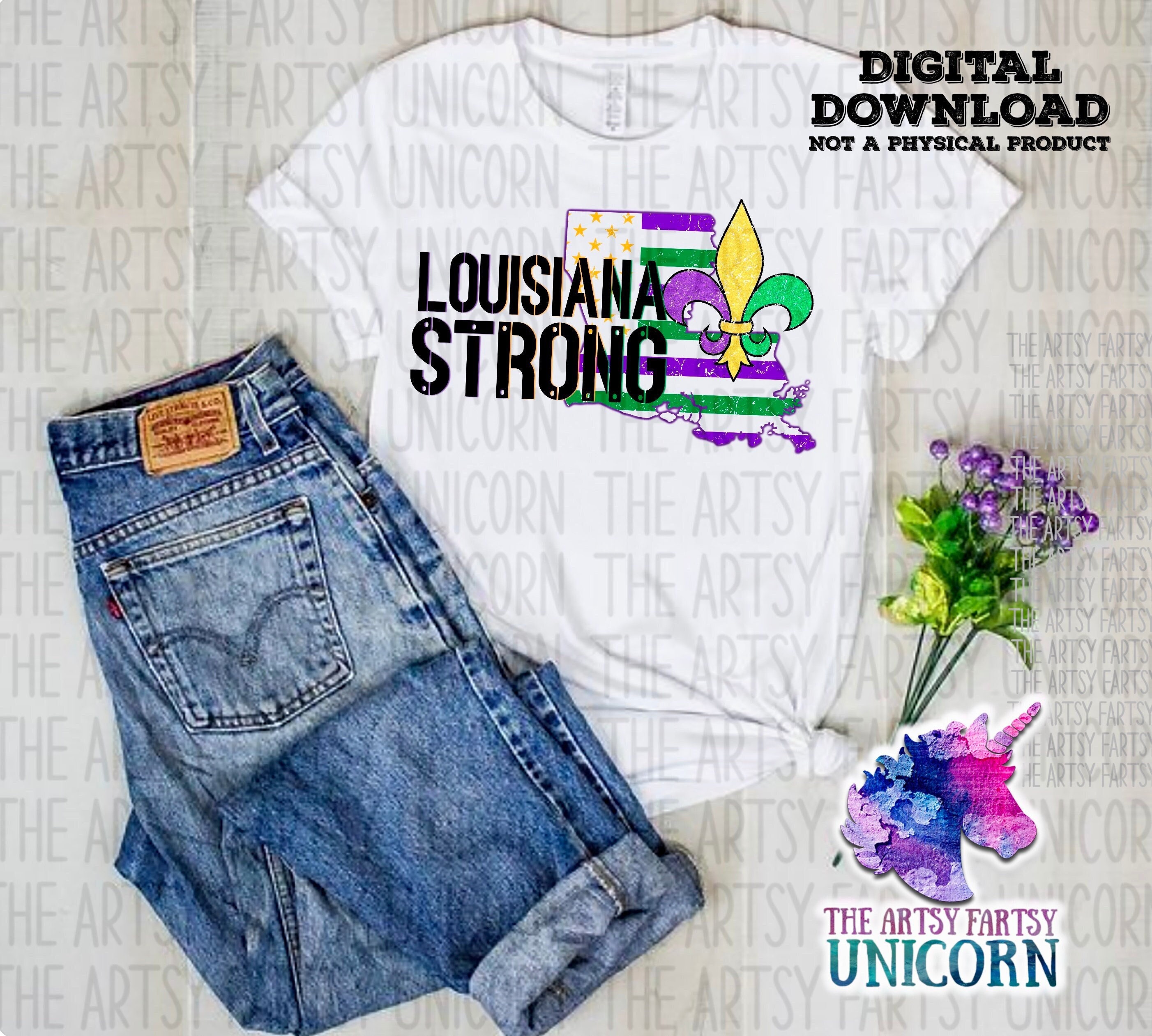DIGITAL FILE: Louisiana Strong  Watercolor Purple Gold Green Flag  PNG Sublimation Design