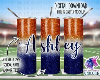 DIGITAL FILE: Orange and Navy Blue Sports / School Horizontal Ombré  Colors 20 oz Skinny Straight Tumbler Sublimation Design -