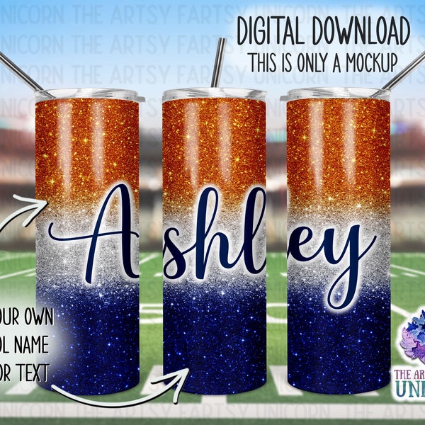 Orange and Navy Blue Sports / School Horizontal Ombré  Colors 20 oz Skinny Straight Tumbler Sublimation Design - Digital Download