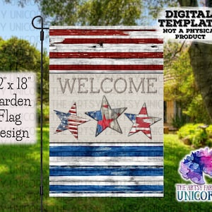 FILE DIGITALE: Bandiera da giardino patriottica di benvenuto per il 4 luglio / Design a sublimazione