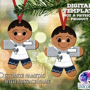 DIGITAL FILE: Cafeteria / Lunchroom Worker Gingerbread Cookie Christmas Sublimation Ornament Design - Personalize with Name  -