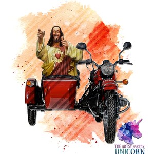 DIGITAL FILE: Christ in a Sidecar! -  Sublimation Design - Watercolor -