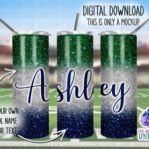 DIGITAL FILE: Dark Green Navy Blue Glitter Ombré Sport/School Colors 20 oz Skinny Straight Tumbler Sublimation Design -