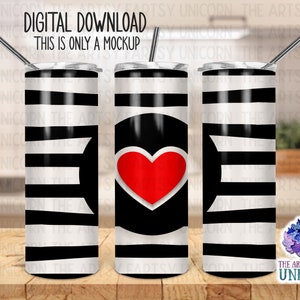 DIGITAL FILE: Red Heart Black Horizontal Stripes 20 oz Skinny Tumbler Sublimation Design -