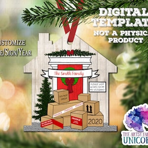 DIGITAL FILE: All The Online Shopping/Christmas Boxes House Shaped Sublimation Ornament Design - Customize -Please Hide from Husband -