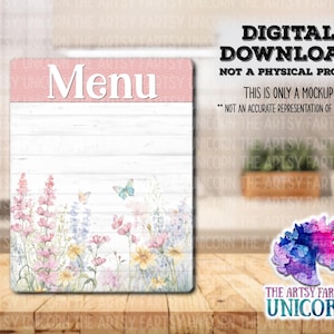 DIGITAL FILE: Spring Flowers and Butterfly on Wood Background Menu 8”x10” MDF Dry Erase Board - Sublimation Design