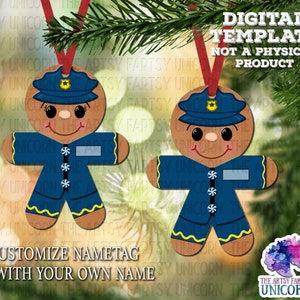 DIGITAL FILE: Police Officer / Police Chief Gingerbread Cookie Christmas Sublimation Ornament Design - Personalize with Name  -