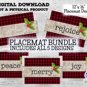 DIGITAL FILE: Red Black Buffalo Plaid Christmas Placemat BUNDLE - 5  12”x16” Placemat Sublimation Designs - Digital Download