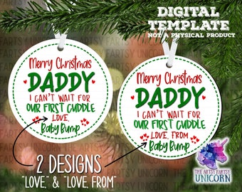 Merry Christmas Daddy From Baby Bump - Gender Neutral Baby Reveal/Announcement Sublimation Christmas Ornament Design 2 PNG DIGITAL DOWNLOAD