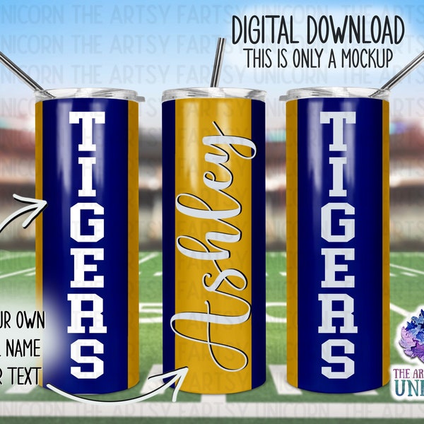 Royal Blue and Gold Solid Sports / School Vertical Colors 20 oz Skinny Straight Tumbler Sublimation Design - Digital Download
