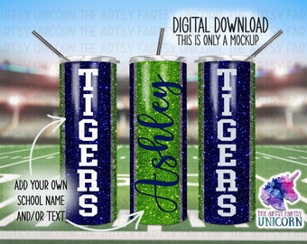 Navy Blue and Lime Green School Vertical Colors 20 oz Skinny Straight Tumbler Sublimation Design - Digital Download