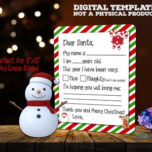 ARCHIVO DIGITAL: Pizarra borrable en seco con la carta "Querido Papá Noel" - Diseño de sublimación -