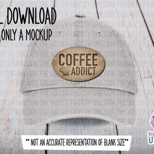 DIGITAL FILE: Coffee Addict Burlap Texture Oval Leather Patch Design - Sublimation Leather Patch Design