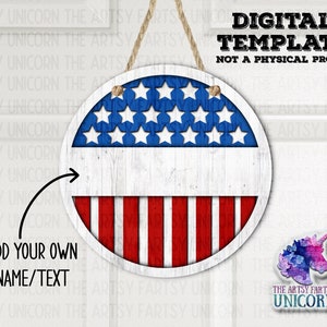 DIGITAL FILE: Red White Blue Star Spangled Distressed Wood-  12.25&quot; Round Sign/Front Door Hanger - Sublimation Design