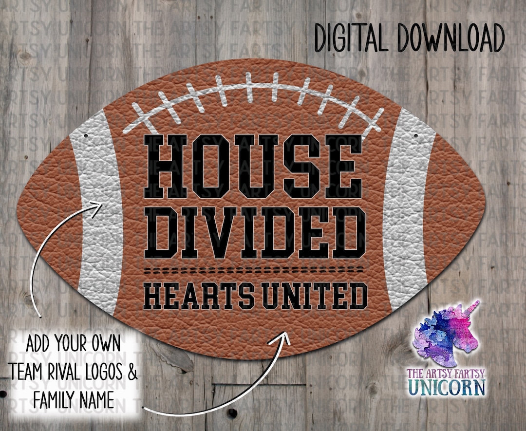 House Divided Hearts United Football Design for Door Hanger or Ornament